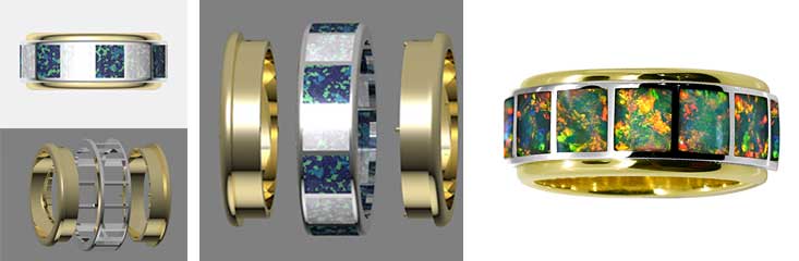 opal inlay mens ring